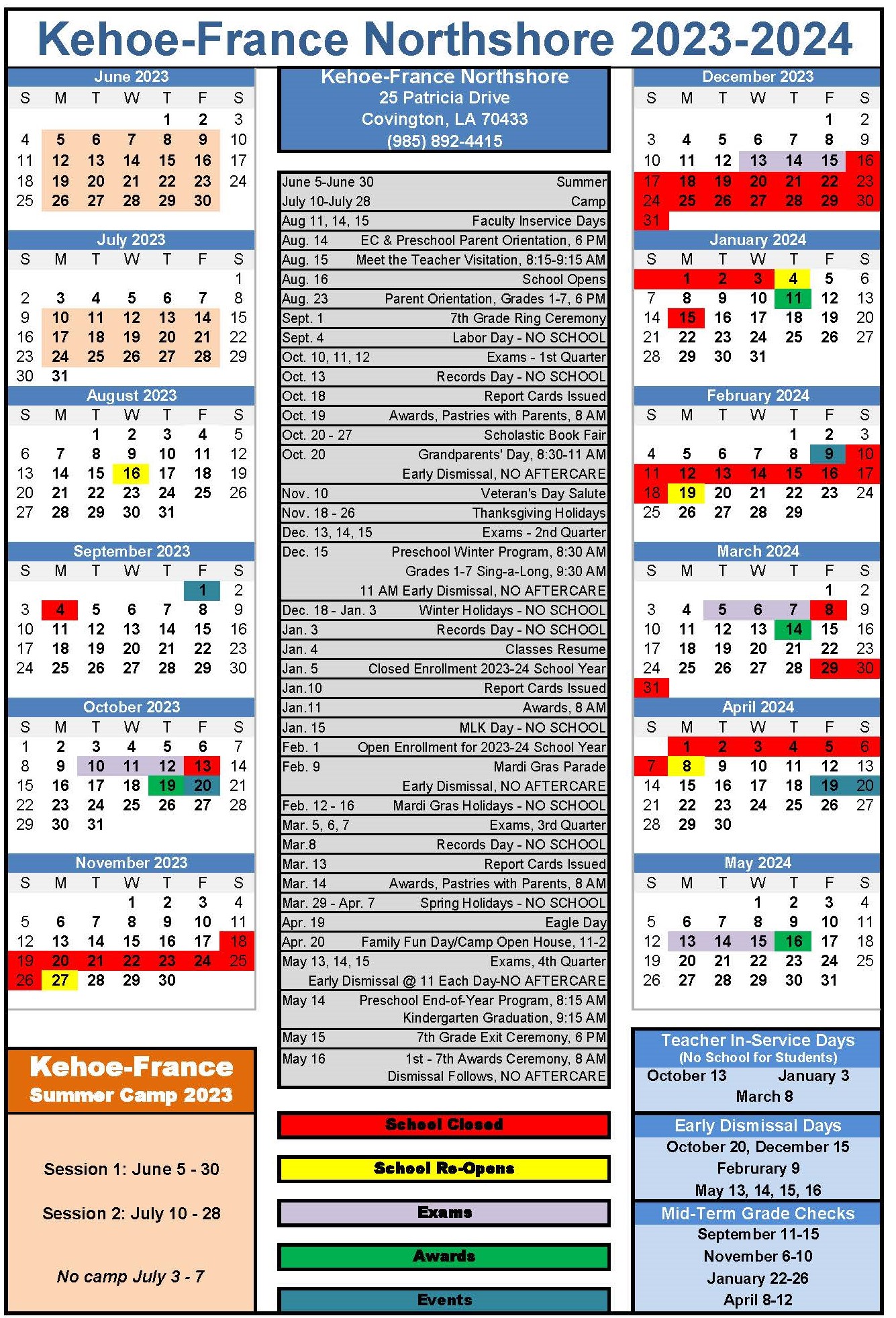 20232024 Yearly Calendar KehoeFrance School Northshore